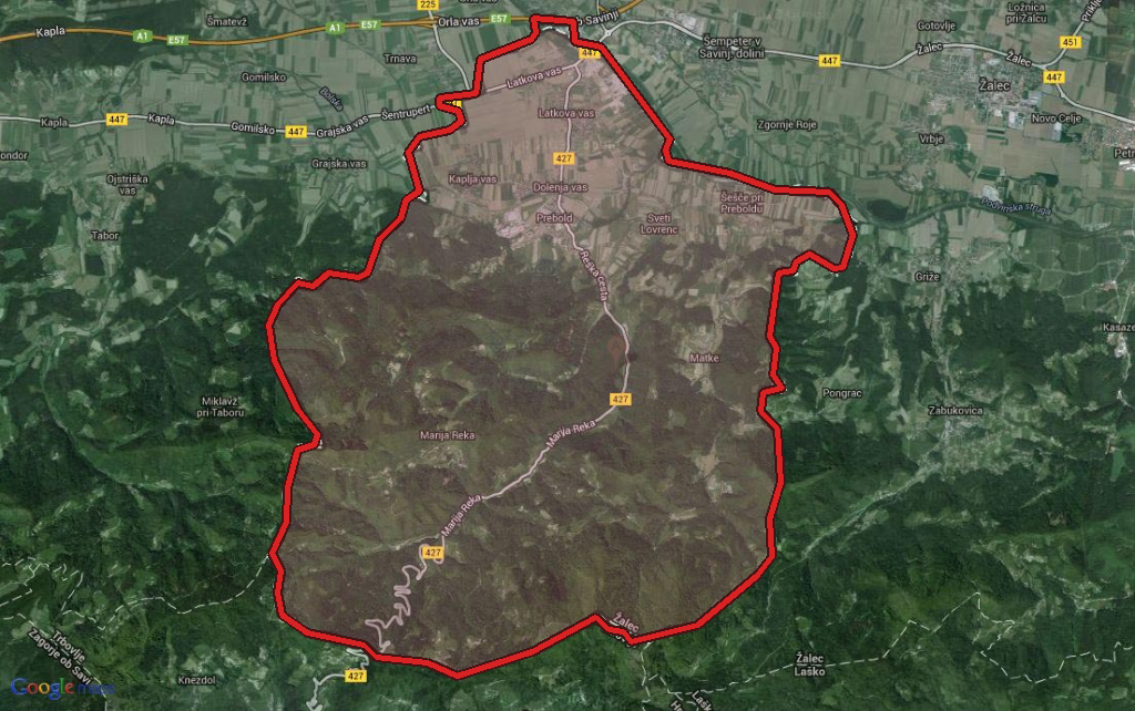 Zemljevid območja Gasilske zveze Prebold